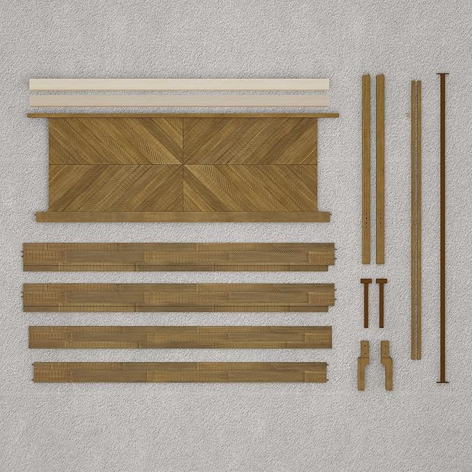 Bme Vivian 14 Inch Deluxe Bed Frame with Headboard, Rustic & Scandinavian Style with Solid Acacia Wood, No Box Spring Needed, 12 Strong Wood Slat Support, Easy Assembly, King, Rustic Seadrift