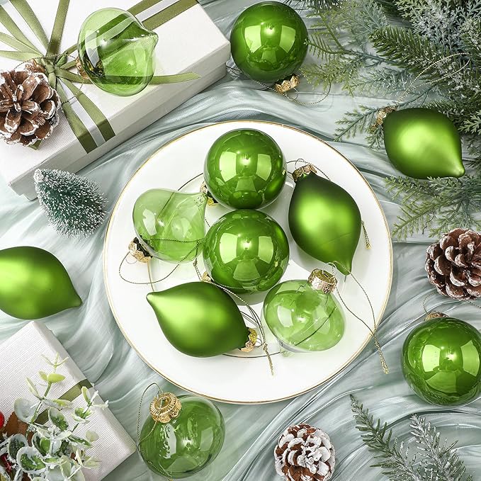 Zomiboo 12 Pcs Lime Green Glass Christmas Ball Ornaments Set 3.15" Hanging Shatterproof Glass Bulbs for Christmas Tree Baubles Bulk for Holiday Xmas Tree Decorations Gifts