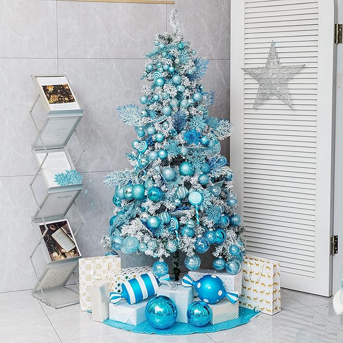 XmasExp Christmas Ball Ornaments Set, Shatterproof Christmastree Decorations,6ct Large Plastic Hanging Ornaments,100mm/4, Blue