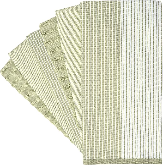 Premium Kitchen Towels 6 Pack Large Cotton Flat Terry Absorbent Tea Towels with Hanging Loop Sage Green 20x28