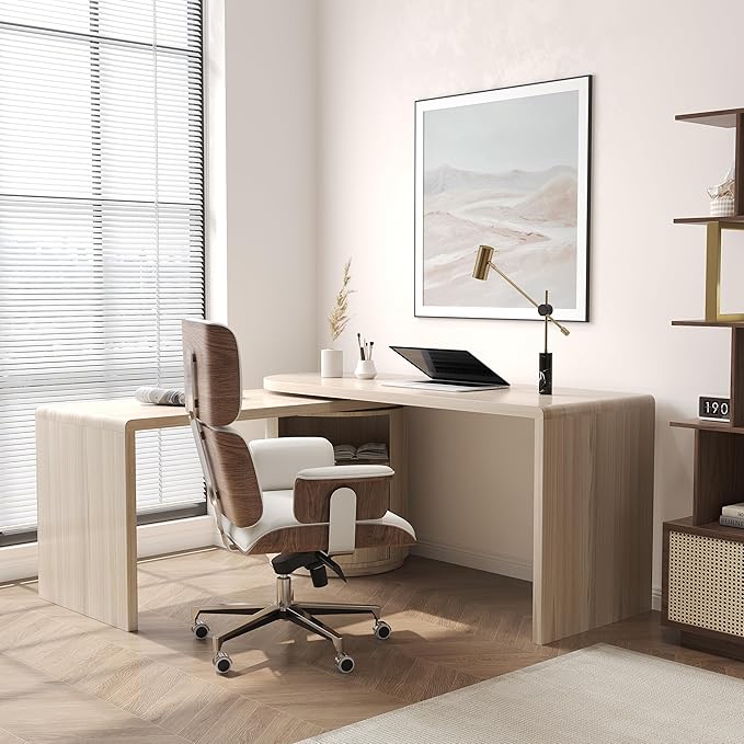 homary Modern Home Office Chair, High Back Swivel Desk Chair, Faux Leather Ergonomic Task Chair with Adjustable Height & Rolling Base, White