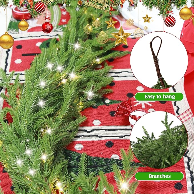 6 Ft Christmas Norfolk Pine Garland with 100 LED Lights, Dense Norfolk Pine Real Touch Garland, Artificial Greenery Garlands for Christmas Holiday Mantle Fireplace Table Home Decor Xmas