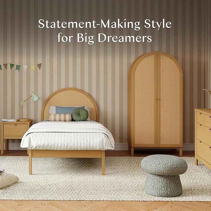 Babyletto Bondi Cane Twin Bed for Kids - GREENGUARD Gold Certified - Twin Bed Frames with Arched Cane Headboard - Universal Mattress Fit - No Box Spring Needed - Perfect for Boys & Girls Room