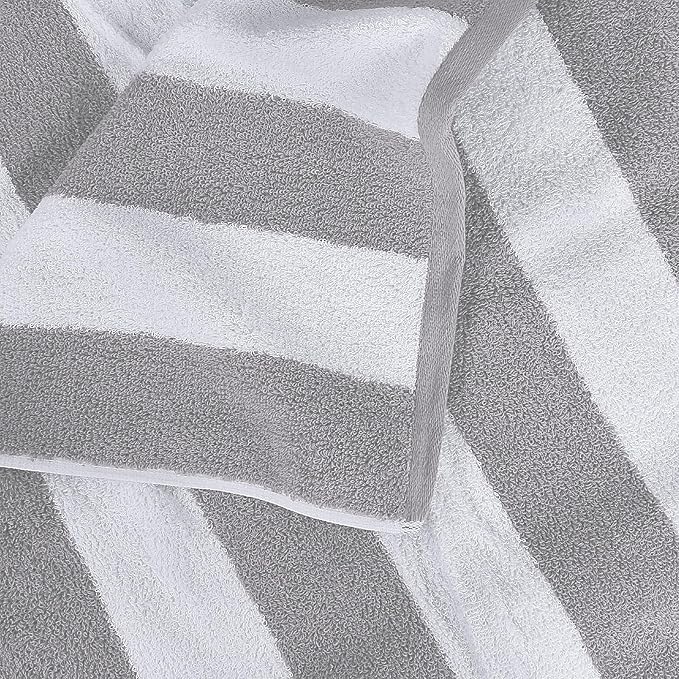 Utopia Towels 4 Pack Cabana Stripe Beach Towel Oversized 100% Ring Spun Cotton Beth Towels, Highly Absorbent, Grey