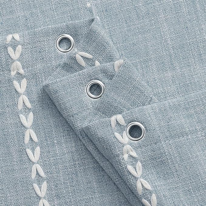 MitoVilla Boho Long Shower Curtain 72 x 78, Blue Farmhouse 78 inch Long Polyester Linen Fabric Shower Curtains with Tassel for Chic Cottagecore French Rustic Bathroom Decor