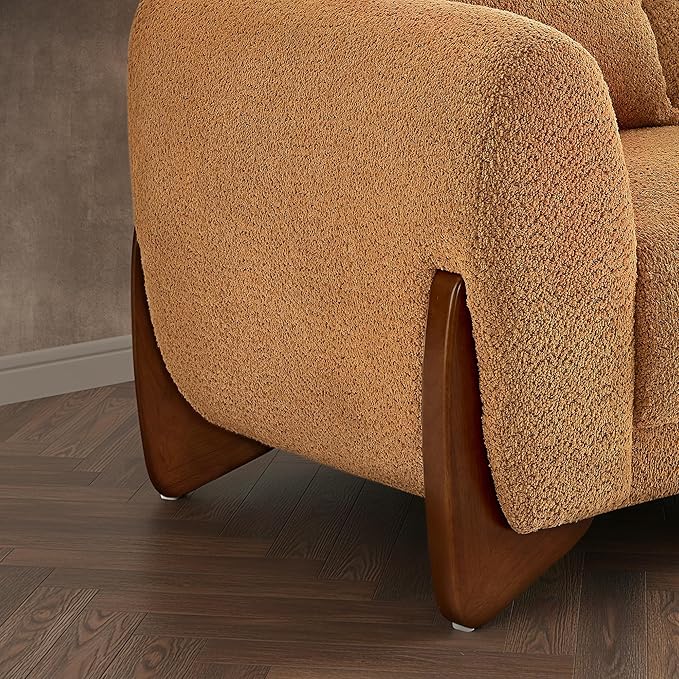Morden Fort Boucle Armchair, Modern Upholstered Sofa Chair Wooden Leg with Durable Comfy Boucle Pet-Friendly 25'' Deep Seat & Pillow Couch Accent Chairs for Living Room Bedroom Reading, Beige