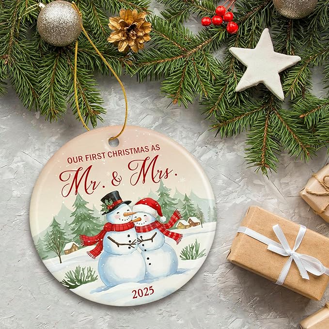 ZAGKOO First Christmas Married Ornament 2025 - Mr and Mrs Gifts, Wedding Gifts for Couples, Wedding Gift for Newly Wed, Just Married, Bride, Bridal Gift Ideas - 1st Snowman Ornament Decoration