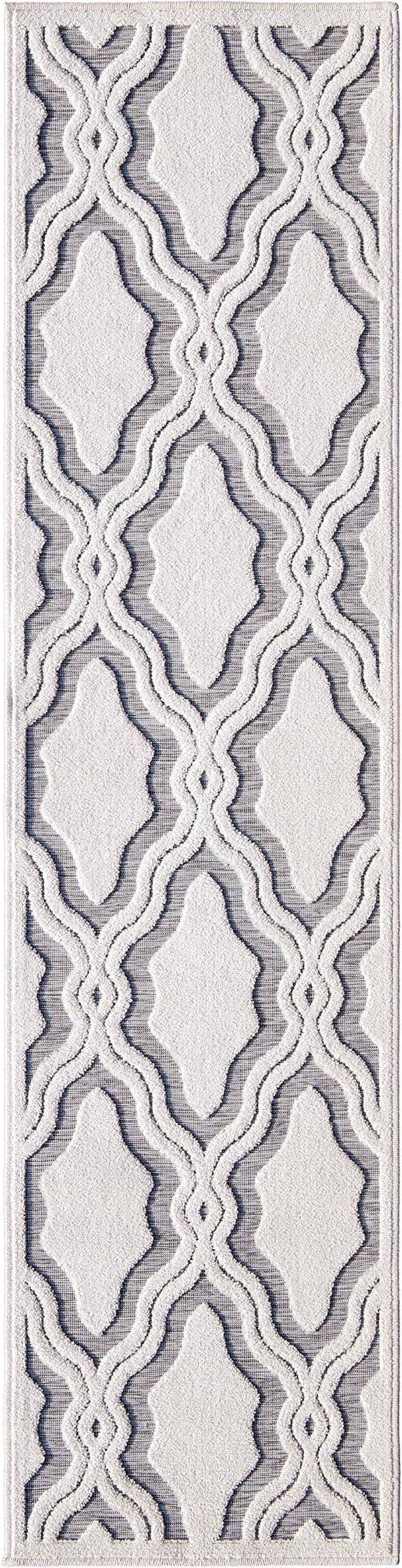My Texas House Cotton Blossom Runner Rug 1.11x7.6 Indoor Outdoor, Natural Grey