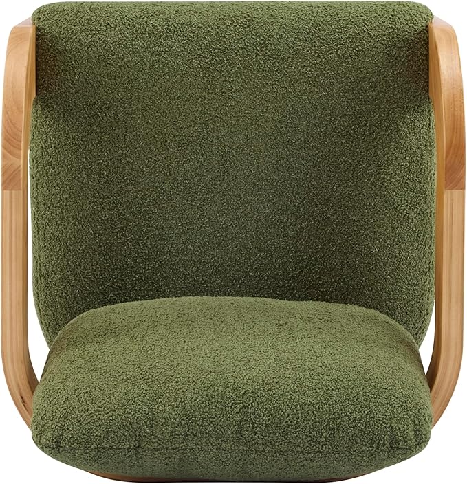 Christopher Knight Home Yorick Modern Boucle Dining Chair Set of 2 with Cushion, Solid Wood Dining Room, Curved Backrest Kitchen Side Chair, Living Room Comfy Extra Seat, Natural+Green