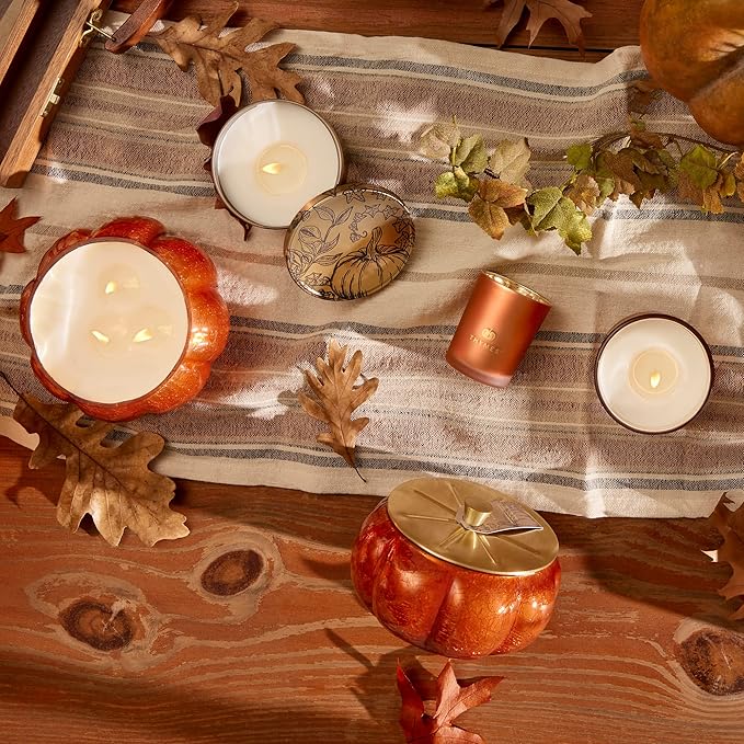 Thymes Scented Candles for Women & Men – Tin with Lid – Luxury Home Decor – Pumpkin Candles with Notes of Nutmeg, Cinnamon, Clove, & Orange Peel – Fall Decor (Pumpkin Laurel, 6.5 oz)