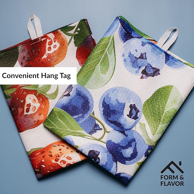 Strawberry Kitchen Dish Towels Decorative Set Absorbent Cute Vintage Waffle Towels with Hanging Loop