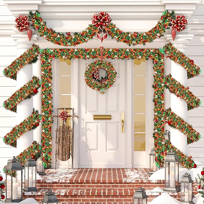 50 Ft Christmas Tinsel Garland Thick Tinsel Garland Xmas Tree Decorations Metallic Tinsel Twist Garland for Christmas, Birthday, Party Decor Indoor Outdoor Party Supplies