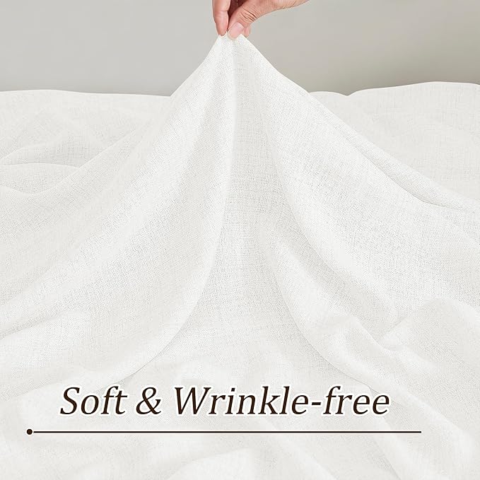 White Linen Pinch Pleated Semi Sheer Curtains 2 Panels 140 Inches Long, Back Tab with Hooks, Window Treatment Curtains for Living Room 42 Inch Wide