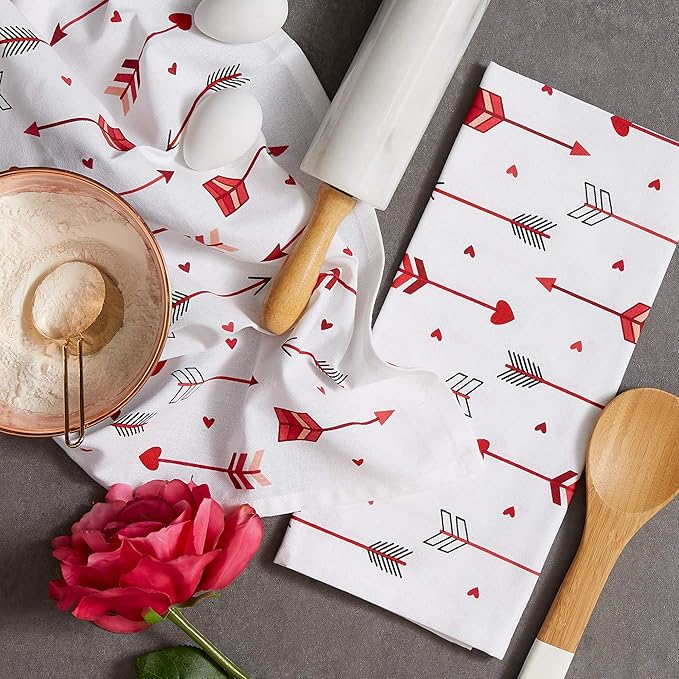 DII Valentine Kitchen Towels Set of 3 Arrow Collage 18x28 Dish Towels