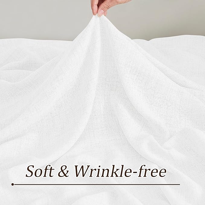 White Linen Pinch Pleated Semi Sheer Curtains 2 Panels 45 Inches Long, Back Tab with Hooks, Window Treatment Curtains for Bedroom Cabin 42 Inch Wide