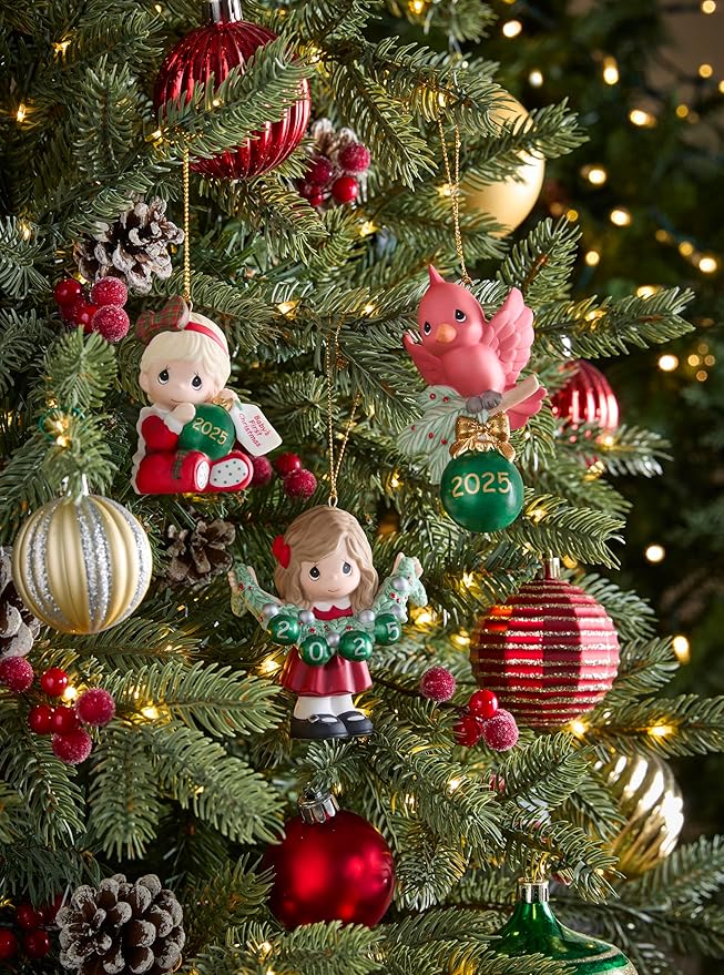 Precious Moments Baby’s First Christmas 2025 Dated Girl Bisque Porcelain Ornament – Green “2025” Ball Keepsake – 251005