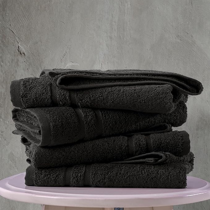 Hawmam Linen Hand Towels 4 Pack Turkish Cotton Premium Quality Soft and Absorbent Small Towels for Bath Towels, Black