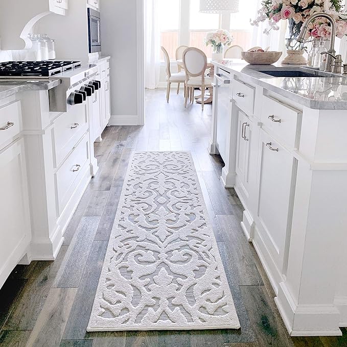 My Texas House Lady Bird Area Rug 1.11x9.6 Vintage Traditional, Natural Grey