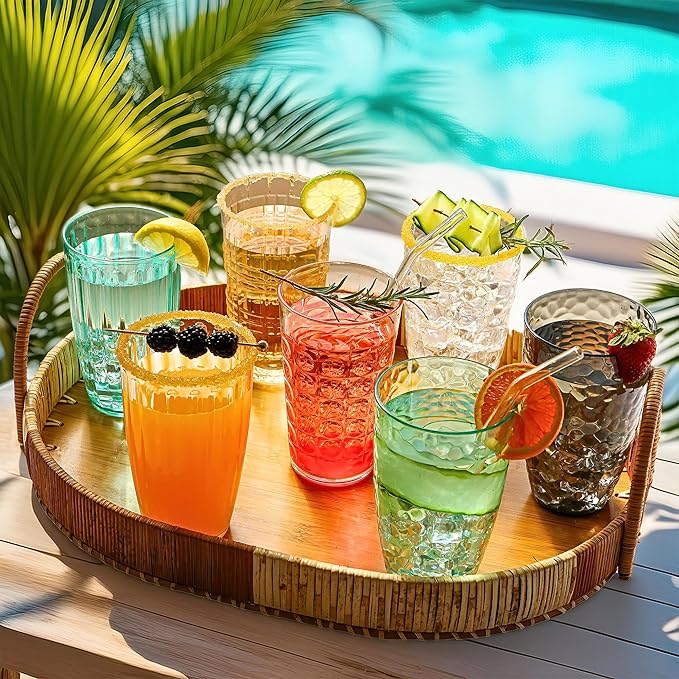 Kate Aspen Clear Hammered Acrylic Cups - Plastic Drinking Glasses Set of 8, 23 oz, Plastic Tumblers Dishwasher Safe, Shatterproof Cups Reusable for Water, Lemonade, Cocktails