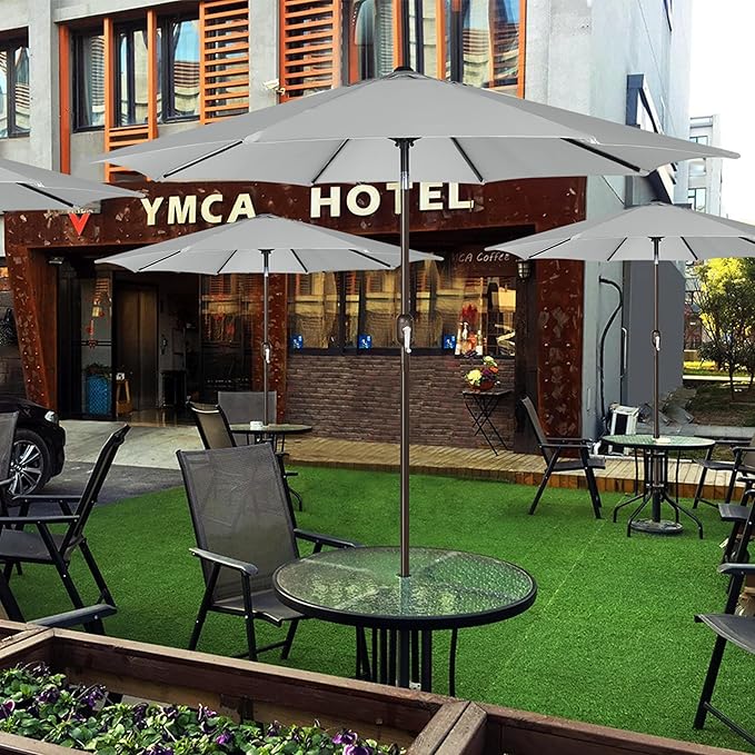 Blissun 9' Outdoor Patio Umbrella, Outdoor Table Umbrella, Yard Umbrella, Market Umbrella with 8 Sturdy Ribs, Push Button Tilt and Crank