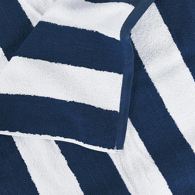 Utopia Towels 4 Pack Cabana Stripe Beach Towel Oversized 100% Ring Spun Cotton Beth Towels Highly Absorbent Quick, Navy