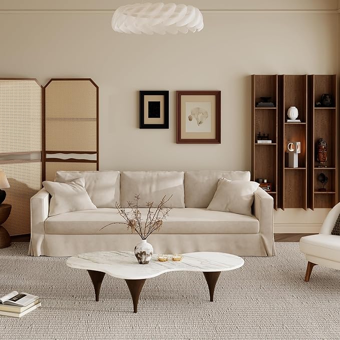 54.7" Irregular Modern Coffee Table Unique Wave-Shaped Design, Sintered Stone Living Room Table with Wood-Like Texture Metal Legs, Easy Assembly Cloud Tea Table for Living Room, Bedroom