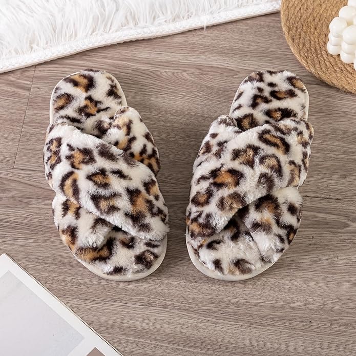 Women's Slipper Memory Foam Cross Band Fuzzy Slippers Open Toe Cozy House Slippers Cozy Plush Bedroom Indoor Outdoor