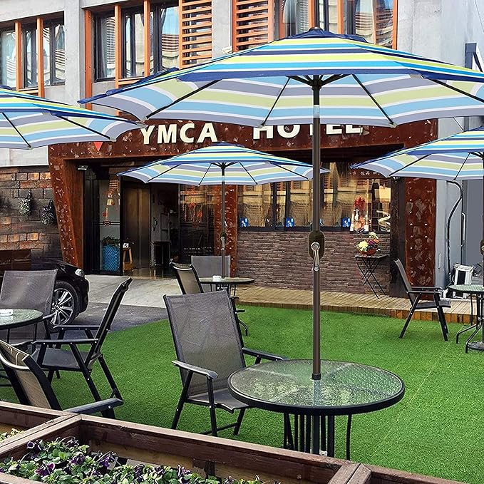 Blissun 9' Outdoor Patio Umbrella, Outdoor Table Umbrella, Yard Umbrella, Market Umbrella with 8 Sturdy Ribs, Push Button Tilt and Crank