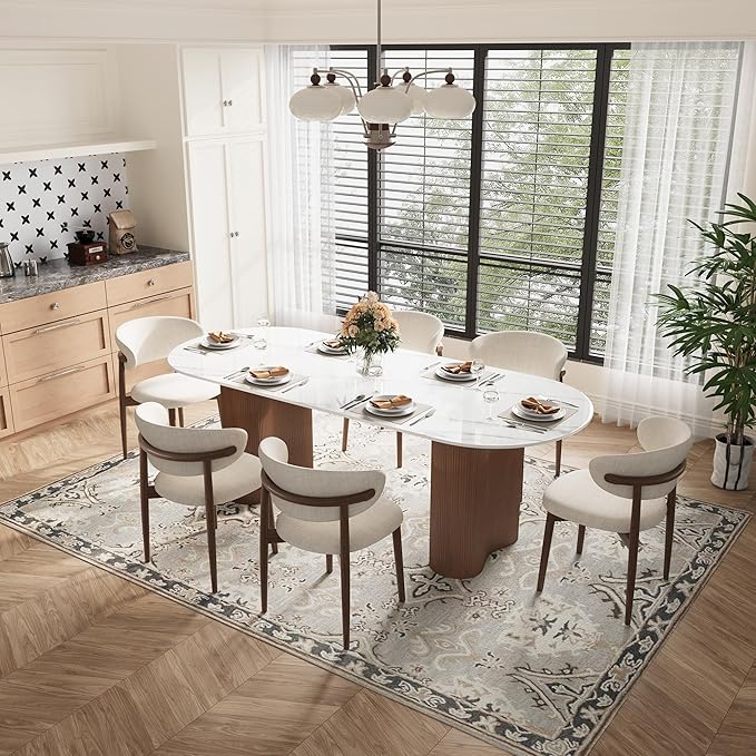 Modern Dining Chairs Set of 2 – Cotton Linen Fabric Upholstered Dining Room Chair, Farmhouse Kitchen Side Chairs with Solid Wood Legs – No Assembly Required