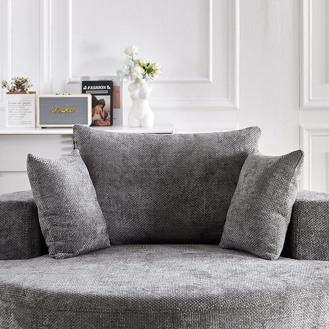 KEIKI 55" Oversized Swivel Accent Chair, Large Barrel Chairs Upholstered Round Swivel Chair, Chenille Single Sofa Armchair, Sleeper Chair for Living Room, Lounge, Grey