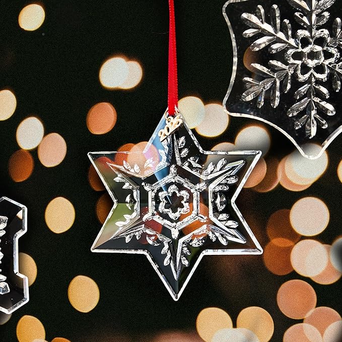 Crystal Snowflake Ornaments for Christmas Tree, 3.5" Clear Glass Snowflake Ornaments, 2025 Crystal Christmas Snow Flake for Tree, Xmas Gift for Home Decoration