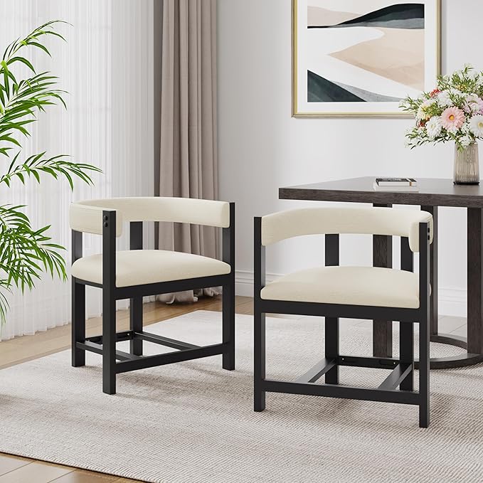 Christopher Knight Home Set of 2 Arley Modern Fabric Upholstered Dining Sturdy Wooden Kitchen Side Chair with Ergonomic Backrest and Footrest, Soft Padded Barrel, Beige+Black