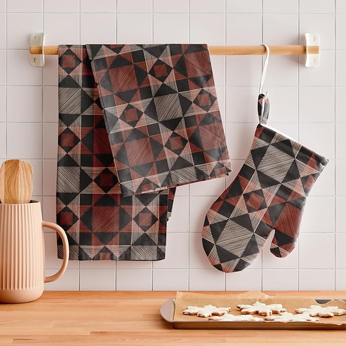 Minted Sketched Quilt Tea Towels Cotton Kitchen Towels Decorative with Hanging Loop Set of 2