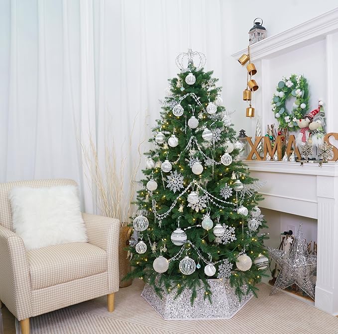 XmasExp Christmas Ball Ornaments Set, Shatterproof Christmastree Decorations,12ct Large Plastic Hanging Ornaments, 70mm/2.76",White