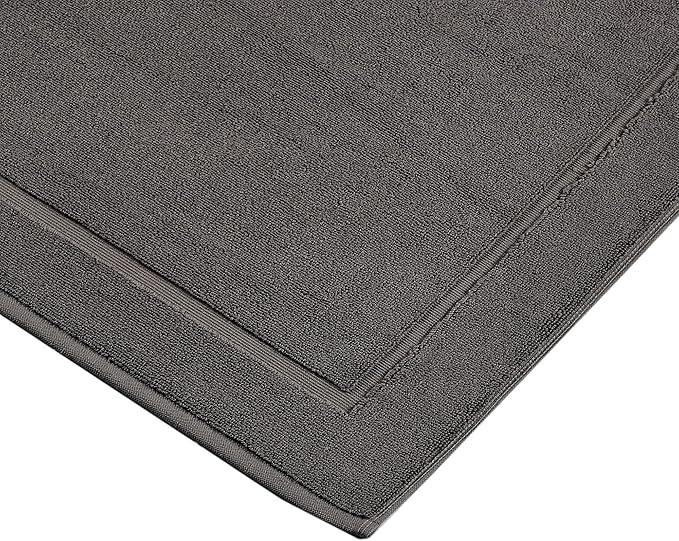Hawmam Linen Bath Mats 21 x 34 inches, Pack of 2-100% Ring Spun Cotton Banded Design Floor Towel, Cool Grey