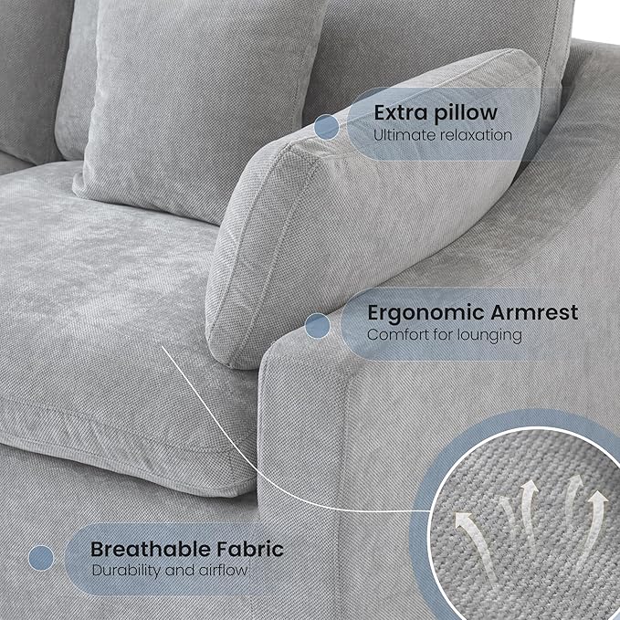WJShome Cloud Couch Modular Sectional Sofa,82.68" Oversized LoveSofa, Down Filled Convertible Wide Seater for Living Room Set, Covers Washable&Replaceable,Grey