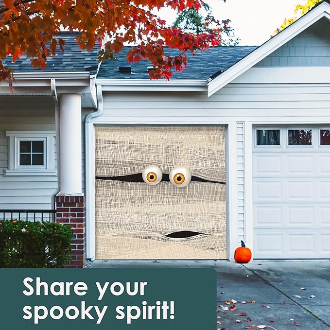 7' x 8' Mummy Halloween Single Garage Door Banner - Hauntingly Realistic Garage Decorations