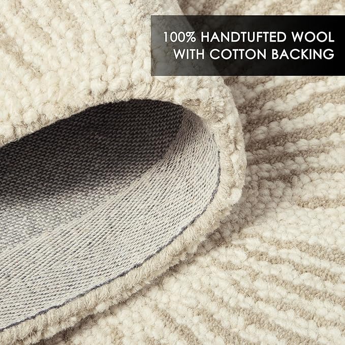 Nicole Miller New York Kendall Fluted Geo Handcrafted Area Rug, 100% Wool Rug, Taupe, 5'x7’