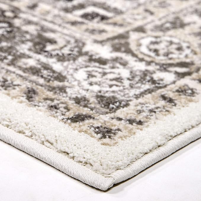 Orian Lone Star Belle Runner Rug 2x7.6 Traditional Floral Medallion, Natural Grey