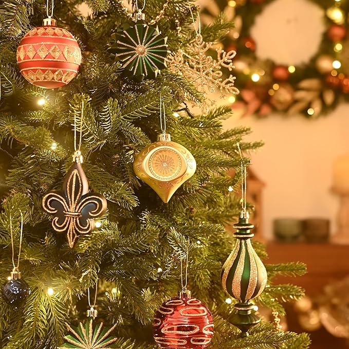 Valery Madelyn Ornaments for Christmas Trees, 60ct Red Green Blue and Gold Shatterproof Christmas Tree Decorations, Luxury Hanging Ball Ornaments Bulk for Xmas Holiday Party Decor