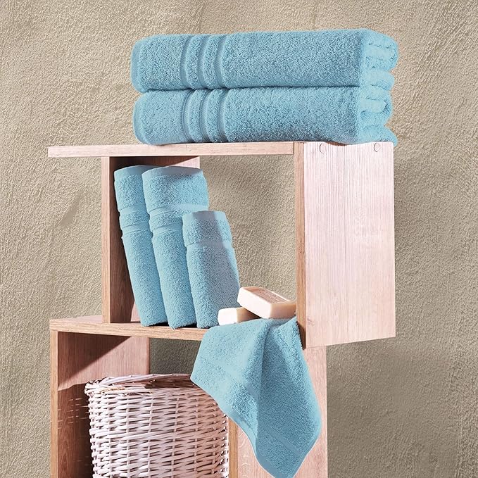 Hawmam Linen Light Blue 6 Piece Bath Towels Set for Bathroom Original Turkish Cotton Soft Absorbent and Premium Bath Towels Hand Towels