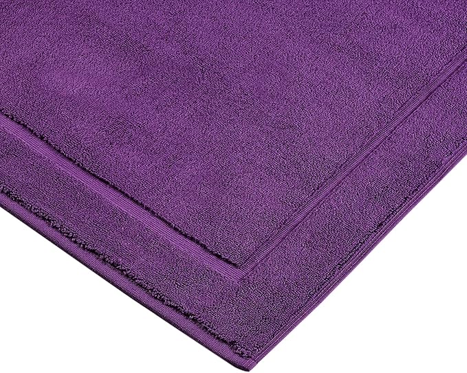 Hawmam Linen Bath Mats 21 x 34 inches Pack of 2 100% Ring Spun Cotton Banded Design, Purple