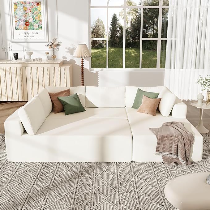 Modern Large Modular Sectional Sofa 3 Piece Free Combination, Beige