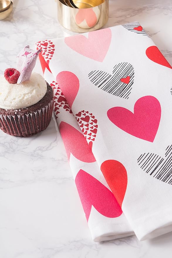 DII Valentine Kitchen Dish Towels Set of 2 Decorative Tea Towels 18x28 Hearts Collage