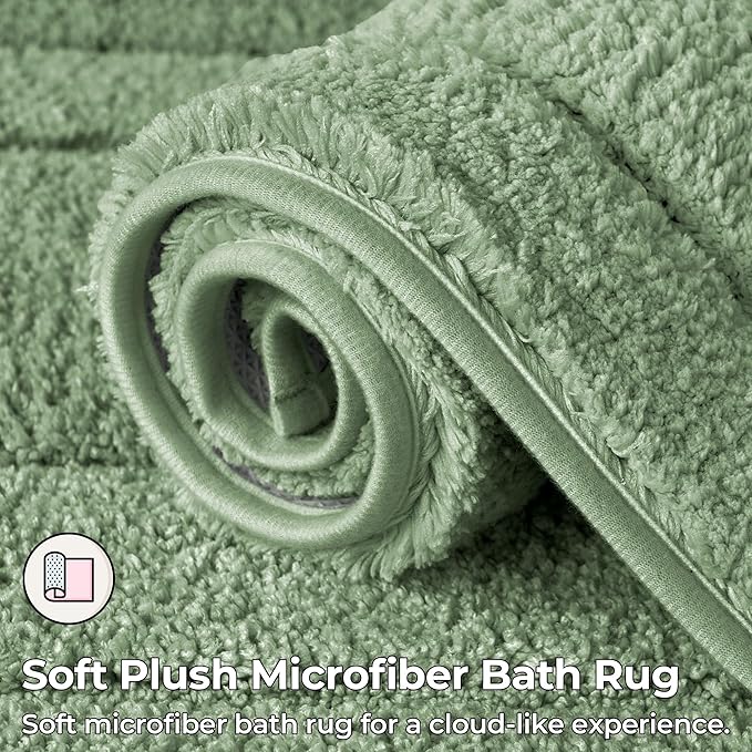 GRANNY SAYS Sage Green Bathroom Rugs Non Slip, 48" x 24", Small Bathroom Rugs Washable,Bath Mats for Floor, Microfiber Bath Mat for Tub, Absorbent Shower Rug