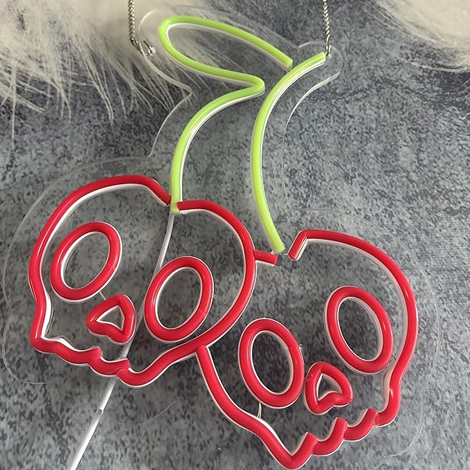 Cherry Skull Neon Sign, Gothic Neon Sign, Halloween Skull Lover Gifts, Skull Room Wall Decor for Man Cave Beer Bar Club Game Room Halloween Party Decor Gifts-Large-17.72IN