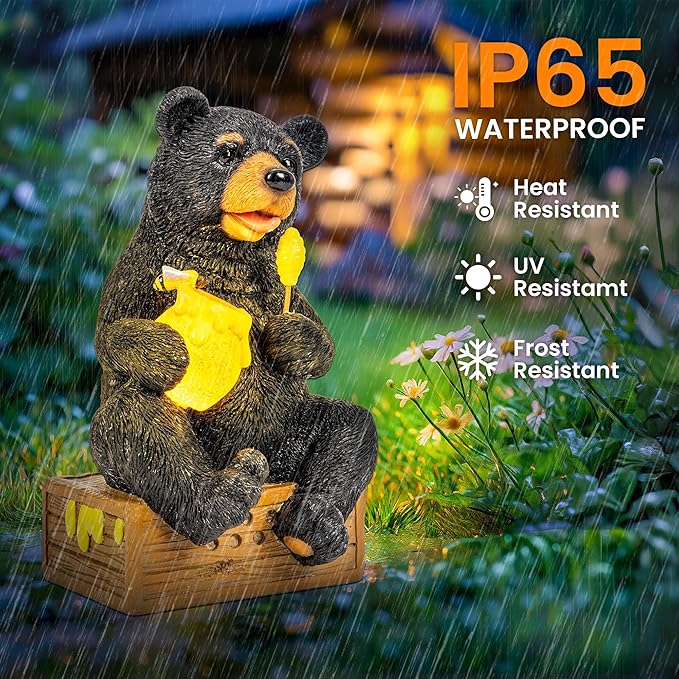 GIGALUMI Solar Garden Decor Cute Bear Statues Outdoor, Birthday Gifts for Mom Grandma Women, Retirement Housewarming Gifts Bear Figurine Lawn Ornament for Garden Yard Patio Balcony