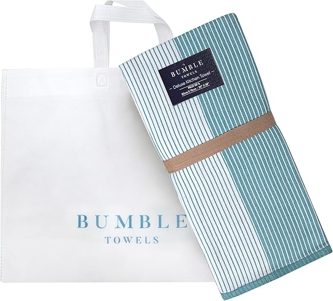 Premium Kitchen Towels 6 Pack Large Cotton Flat Terry Absorbent Tea Towels with Hanging Loop Aqua 20x28