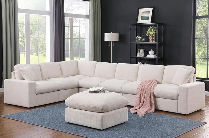 Convertible Sectional Sofa 8 Seat Modular L Shaped Couch, Beige