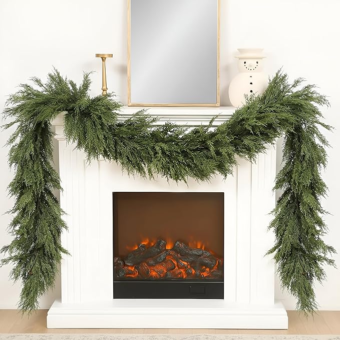 Dingion 1 Pcs 6 ft Christmas Cedar Garland - Thick & Lush, Soft Realistic Artificial Faux Cedar Cypress Pine Garland for Holiday Christmas Winter Home Table Mantel Wall Indoor Seasonal Decoration